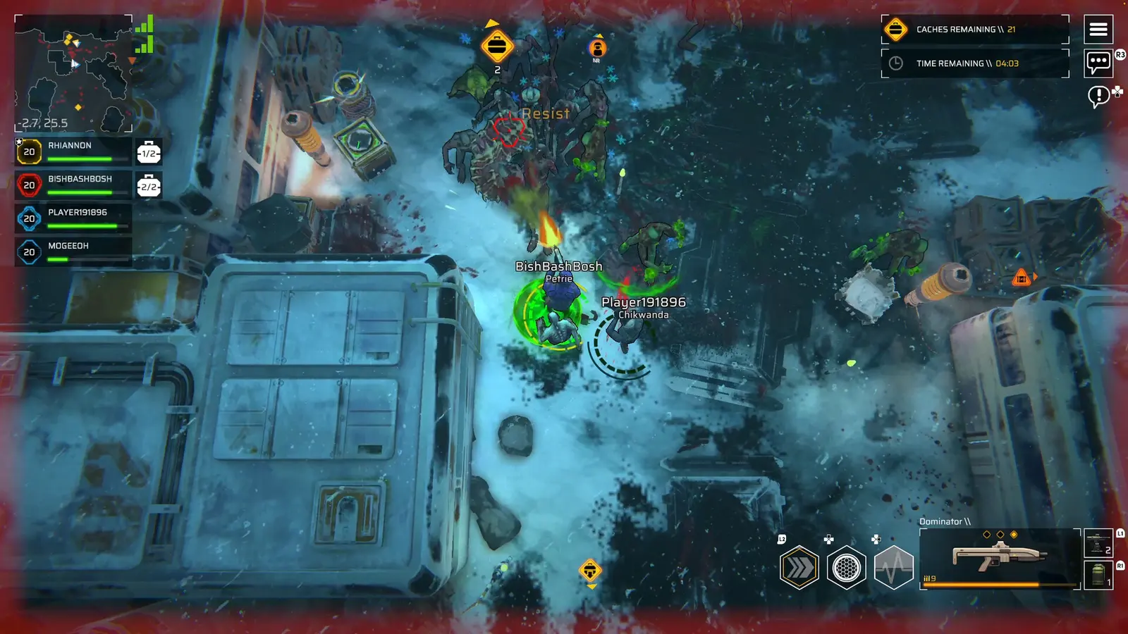 Four mercenaries in a Resurgence street fight